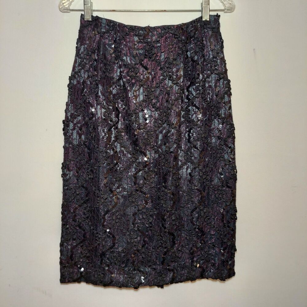 Vntg Cathy HARDWICK Sz 8 Pencil Skirt Black Sequins Lace 1989 Era Taylor Swift